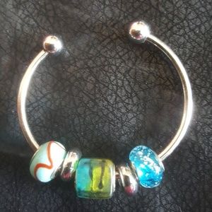 Silver Bangle Bracelet Glass Murano Beads